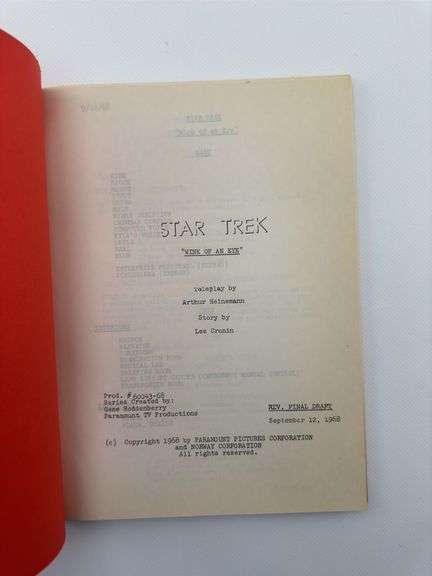 Star Trek: TOS Original Series Script "Wink Of An Eye"