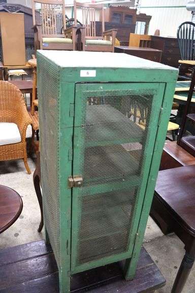 Antique Farmhouse Painted Wire Pie Safe