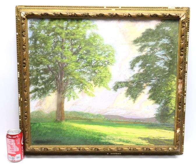 American Impressionist Landscape Painting on Board, Chips to Frame ...