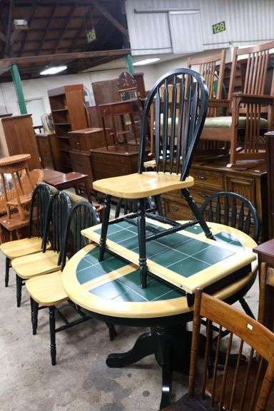 Modern Farmhouse Tile Top Dining Table and Six Chairs