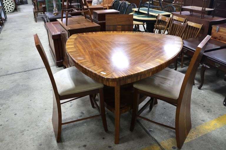 Postmodern Rosewood Banded High Top Table and Three Stools