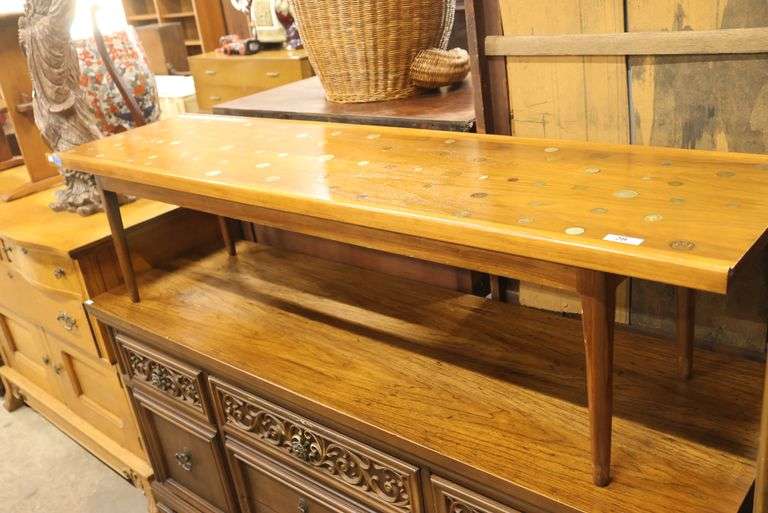 Drexel MCM Walnut Coffee Table with Silver Coinage