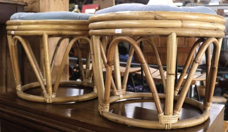 Pair MCM Rattan Stools