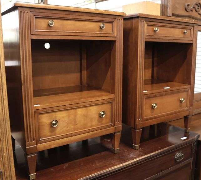 Pair Kindel MCM Directoire Style Cherry Nightstands