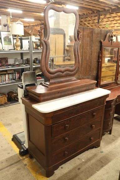 Empire Marble Top Mahogany Chest, Veneer Damage