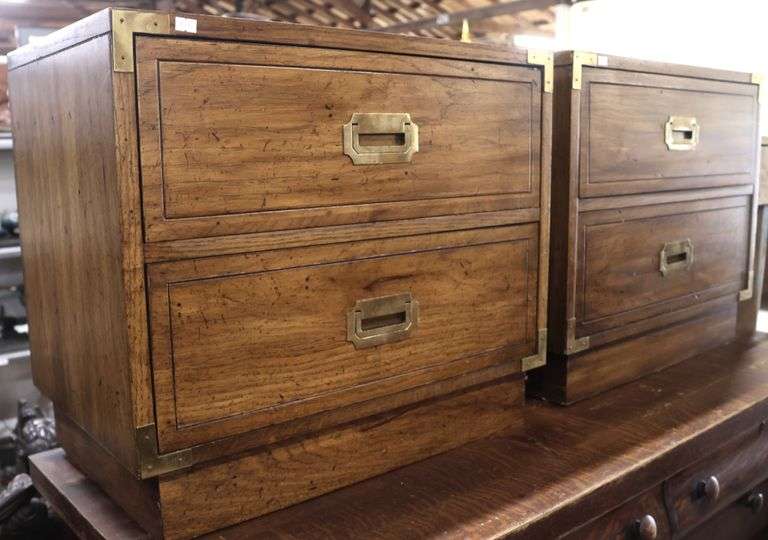 Pair MCM Campaign Style Nightstands