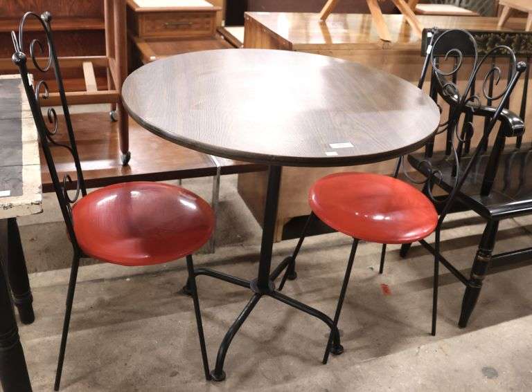 MCM Metal and Laminate Bistro Table and Two Chairs
