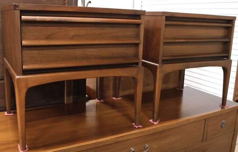 Pair Lane MCM Walnut Nightstands, Veneer Damage