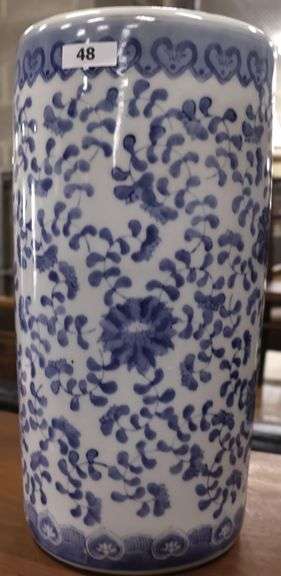 Asian Blue and White Porcelain Umbrella Stand