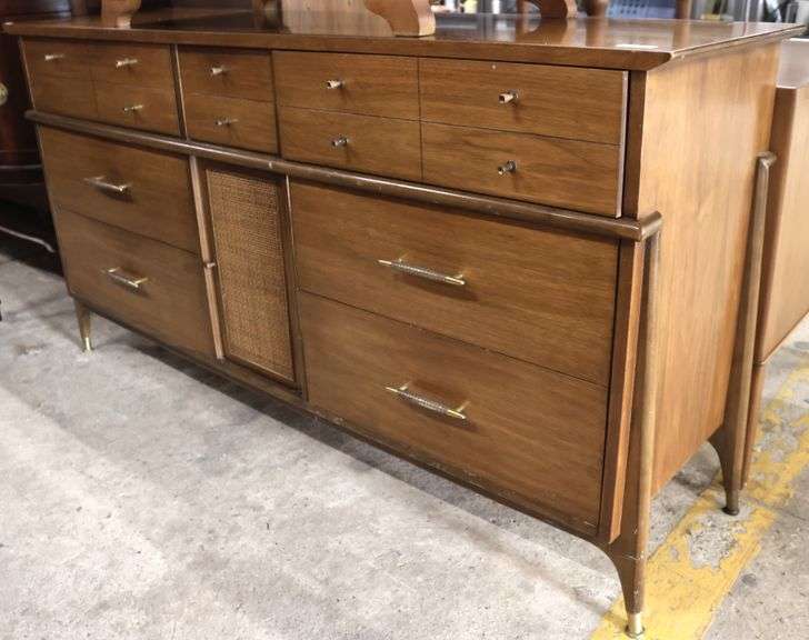 MCM Walnut Credenza with Caned Door, 1 Pull Missing