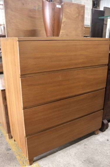 MCM Walnut Four Drawer Chest, Veneer Damage
