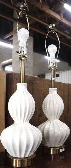 Pair Modern White Ceramic Lamps