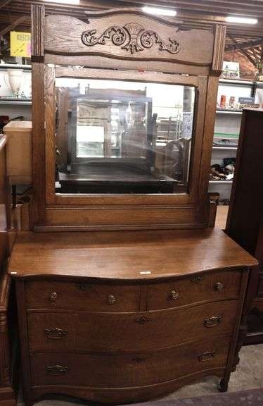 Antique Golden Oak Dresser with Mirror