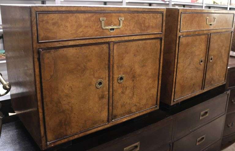 Pair John Widdicomb MCM Burlwood Nightstands