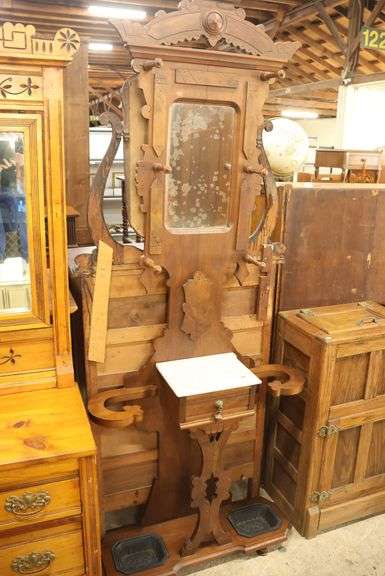 Victorian Marble Top Walnut Hall Tree