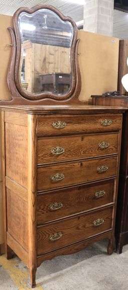 Antique Golden Oak Chest with Mirror