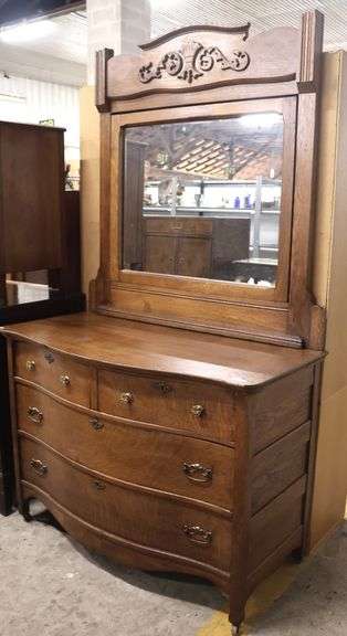 Antique Golden Oak Dresser with Mirror