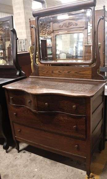 Antique Golden Oak Dresser with Mirror, Old Finish