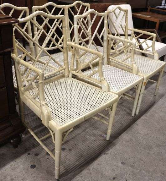 (6) MCM Hollywood Regency Faux Bamboo Cane Seat Dining Chairs