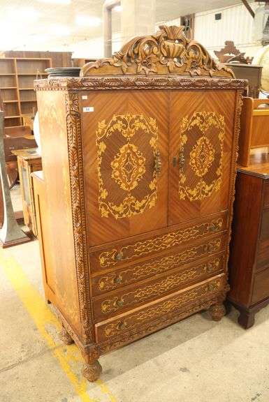 Depression Era Inlaid Walnut Hutch, Minor Imperfections