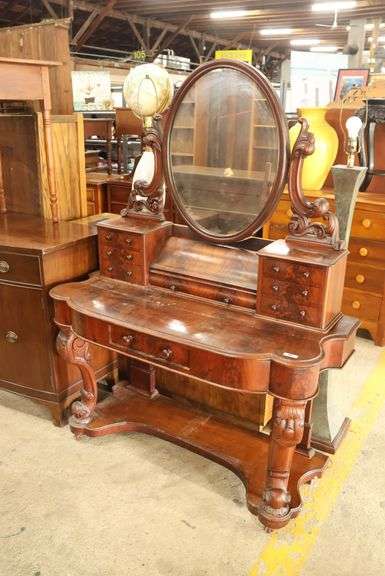 Victorian Carved Mahogany Dressing Table, Veneer Damage