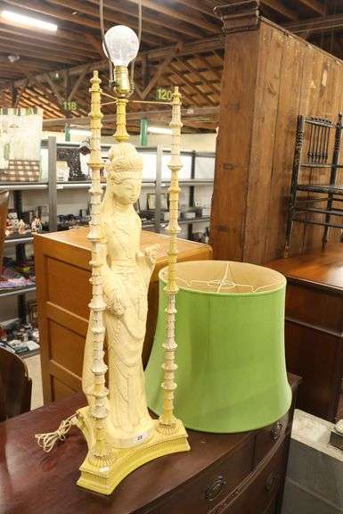 MCM Hollywood Regency Painted Metal Figural Geisha Lamp