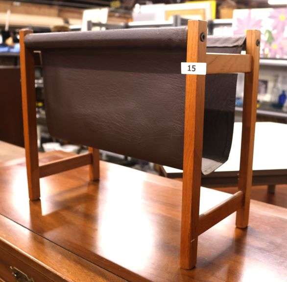 MCM Teak and Leather Magazine Stand