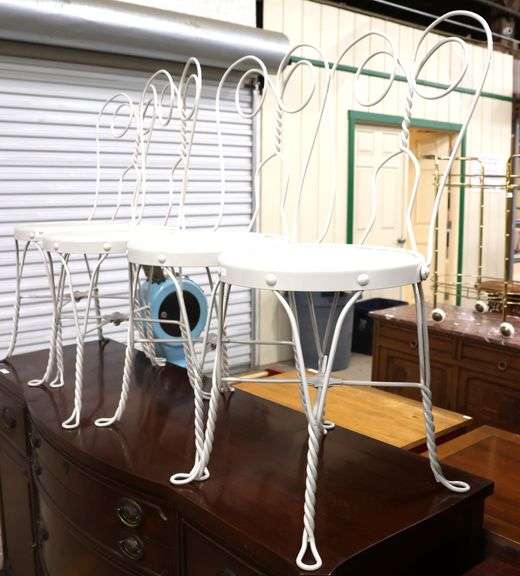 (4) Upcycled Powder Coated Wrought Iron Ice Cream Parlor Chairs