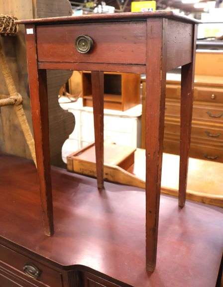 New England Federal Red-Washed One Drawer Stand, Original Pull