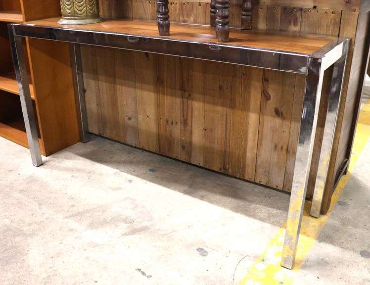 MCM Chrome and Rosewood Laminate Console