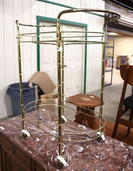 MCM Brass Faux Bamboo Two Tier Bar Cart