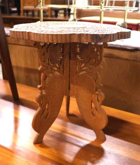 Anglo-Indian MCM Carved and Inlaid Teak Cocktail Table