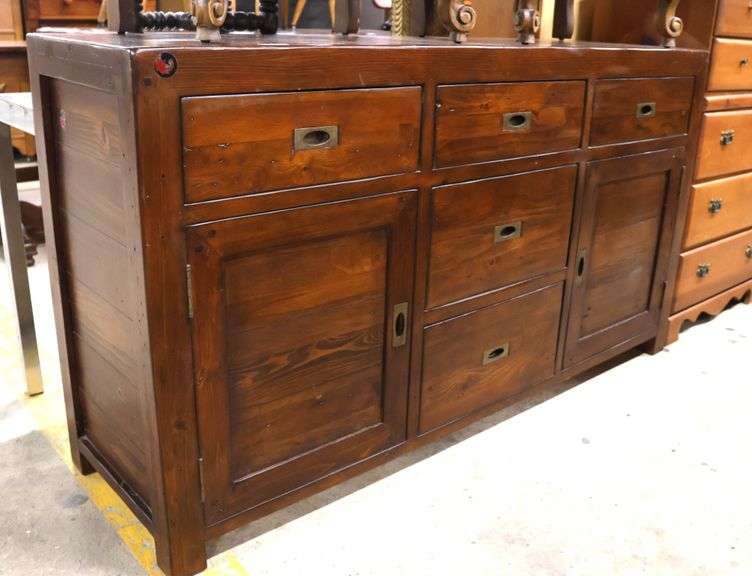 Quality Farmhouse Pine Chest Credenza with Recessed Pulls