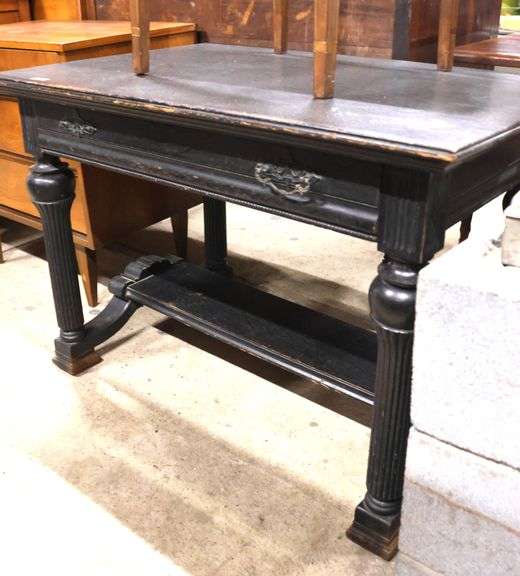 Antique Golden Oak Library Table, Pull Missing