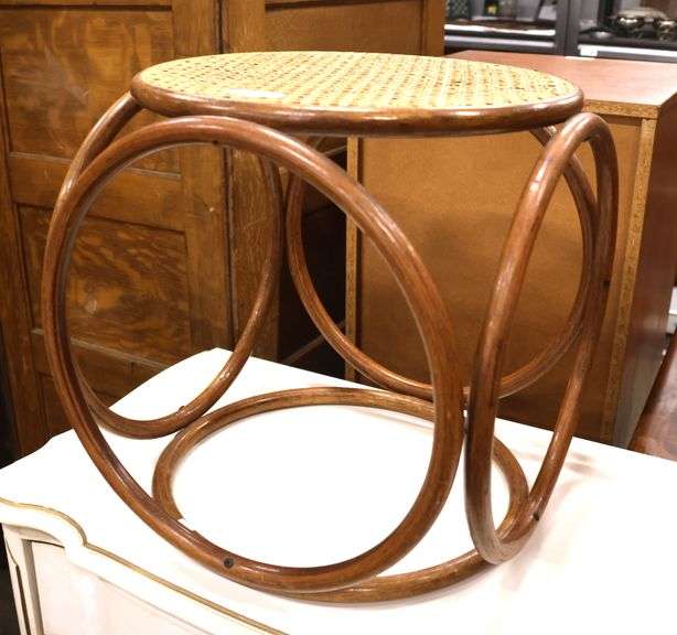 Thonet Style MCM Bentwood Caned Ottoman