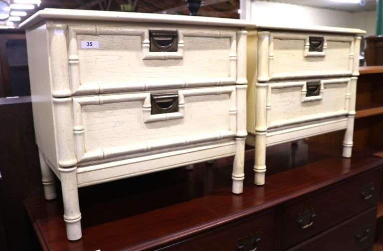 Pair MCM Faux Bamboo Painted Nightstands