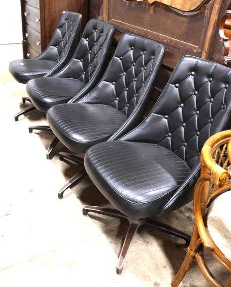 (4) MCM Black Vinyl and Chrome Dining Chairs