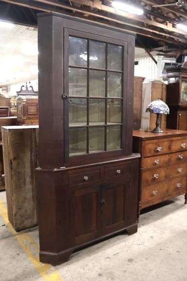 Maryland Federal Walnut Two Piece Corner Cupboard