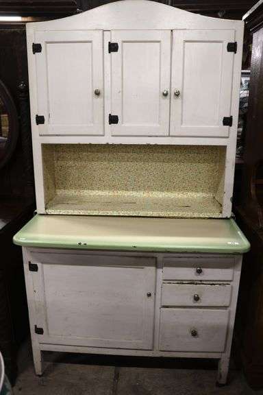 Antique Hoosier Type Kitchen Cabinet with Porcelain Work Surface, Broken Knob