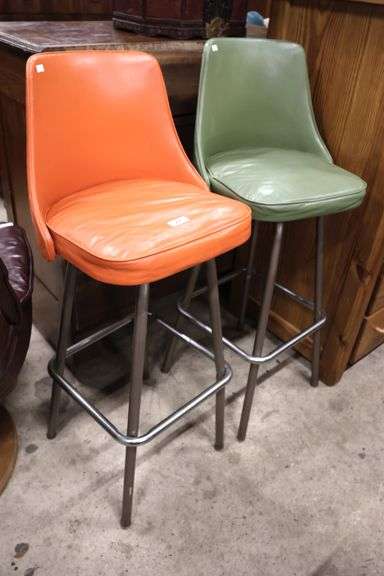 Pair MCM Chrome and Vinyl Stools