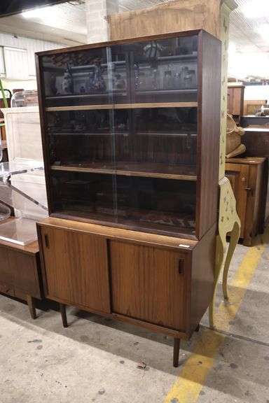 Lyby Mobler Danish MCM Rosewood Two Piece Sliding Door Bookcase