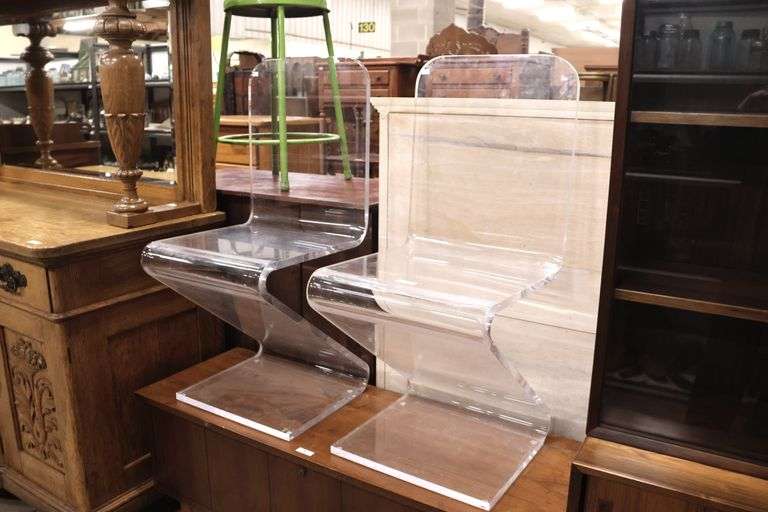 Pair MCM Lucite 'Z' Chairs
