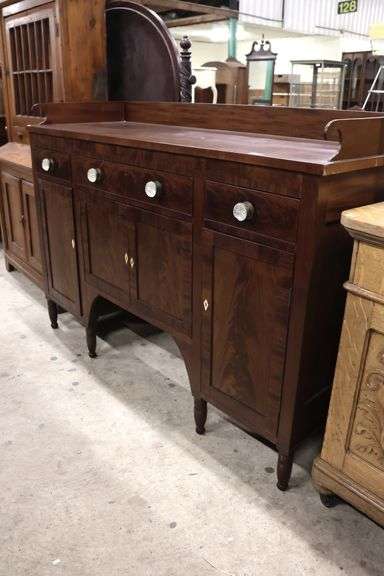 Mid-Atlantic Sheraton Figured Mahogany Sideboard, Minor Old Repairs