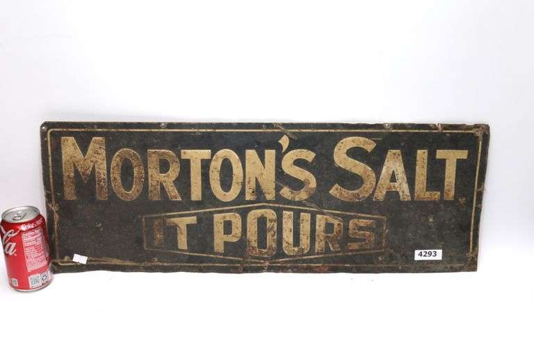 Add Salt Sign Antique Morton's Salt Tin Advertising Sign - Dixon's Auction at Crumpton