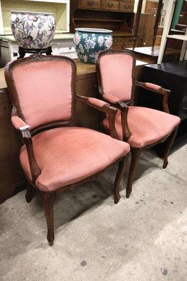 Pair French Provincial Style Carved Walnut Armchairs