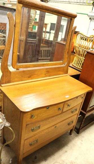Antique Golden Oak Dresser with Mirror