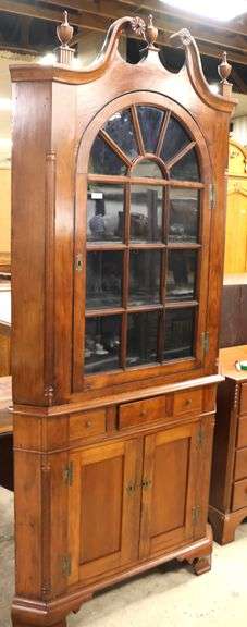Pennsylvania Chippendale Cherry Two Piece Broken Arch Corner Cupboard, Repairs/Restoration