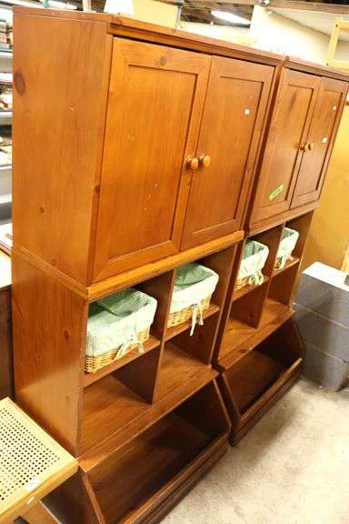 Pair Pottery Barn Pine Cabinets