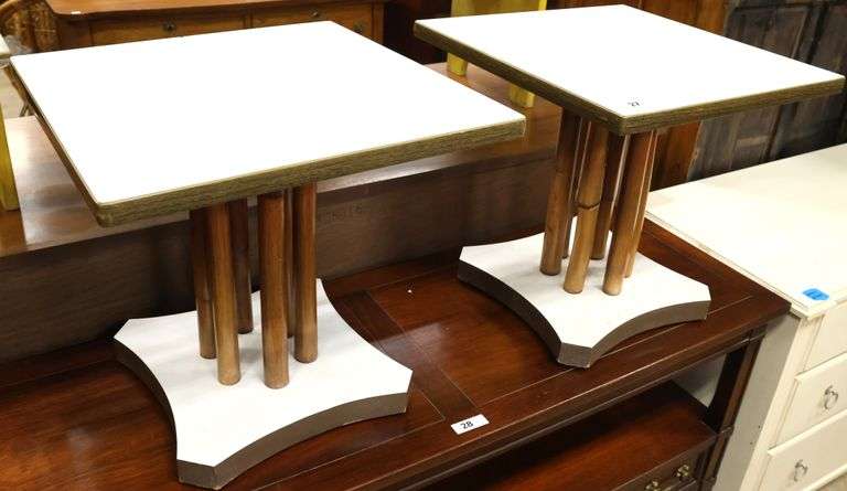 Pair MCM White Laminate Cocktail Tables, Minor Wear