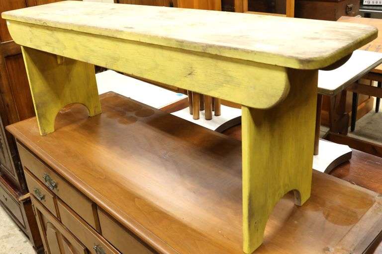 Vintage Yellow Painted Farmhouse Bench